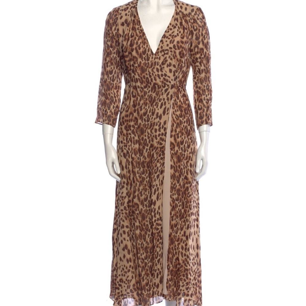 Reformation Animal Print Wrap Maxi Dress V-Neck 3/4 Sleeve Size XS
